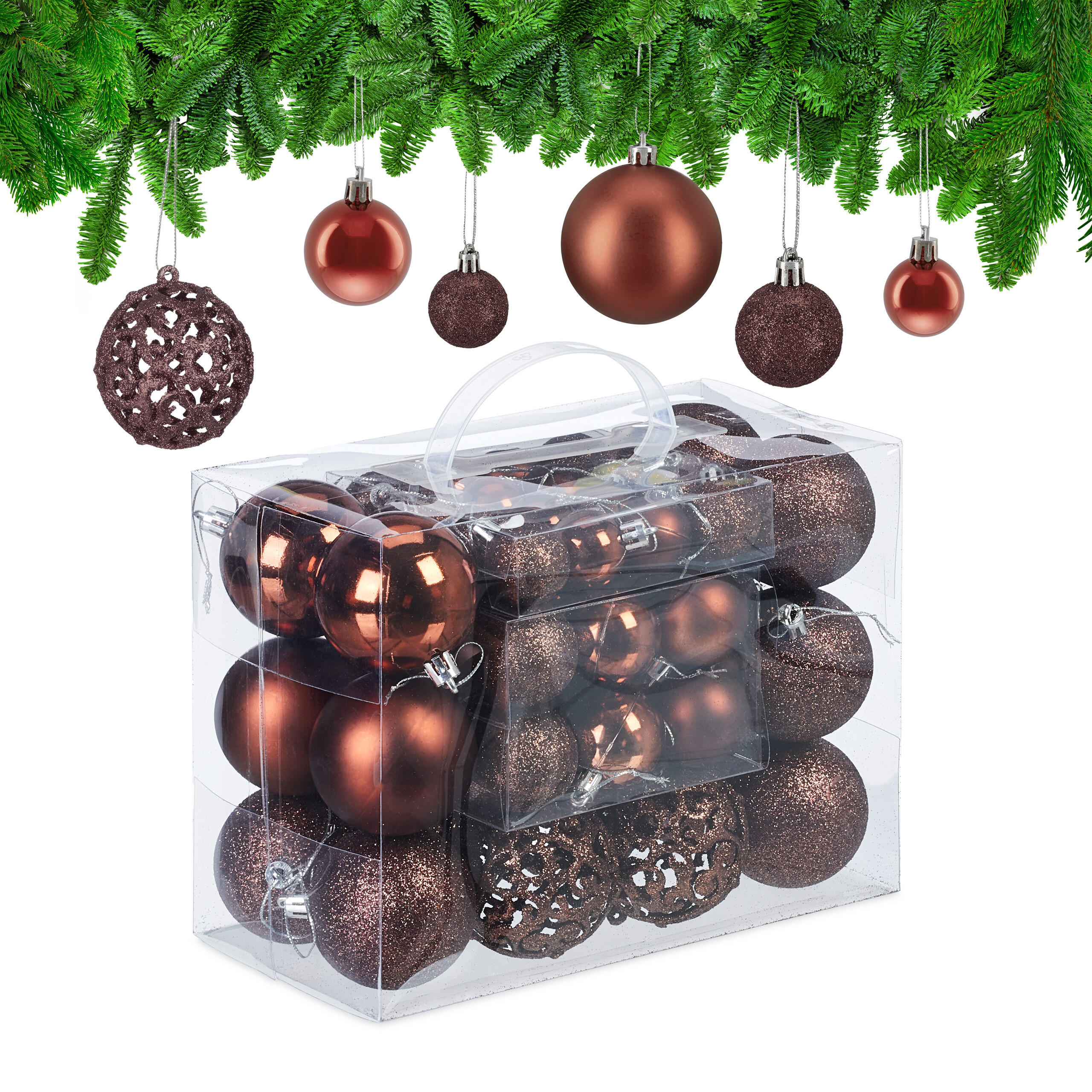 WEIHNACHTSKUGELN-SET 50-tlg. - Braun, Kunststoff (6/7/6cm) - Relaxdays