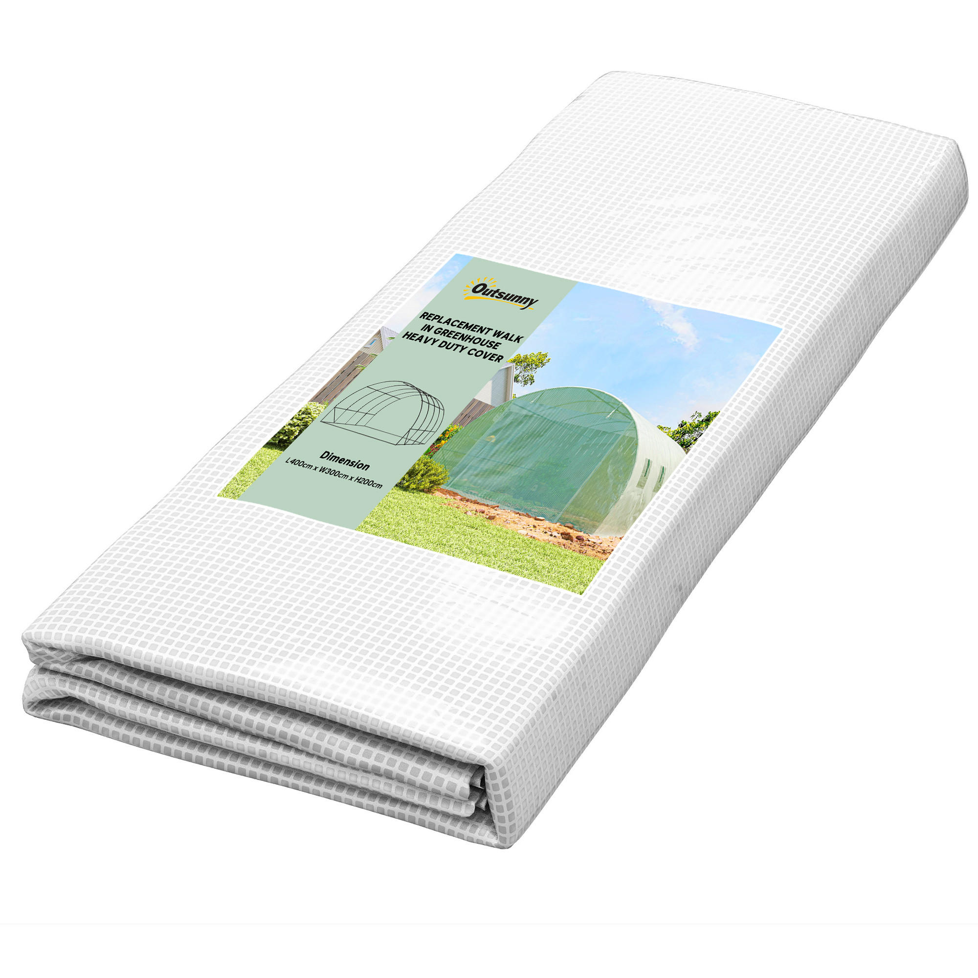 GEWÄCHSHAUSFOLIE 3 x 4 m, wasserdicht Polyethylenfolie mit Rolltür, 8 Fenster - Grün, Kunststoff (300/200/400cm) - Outsunny