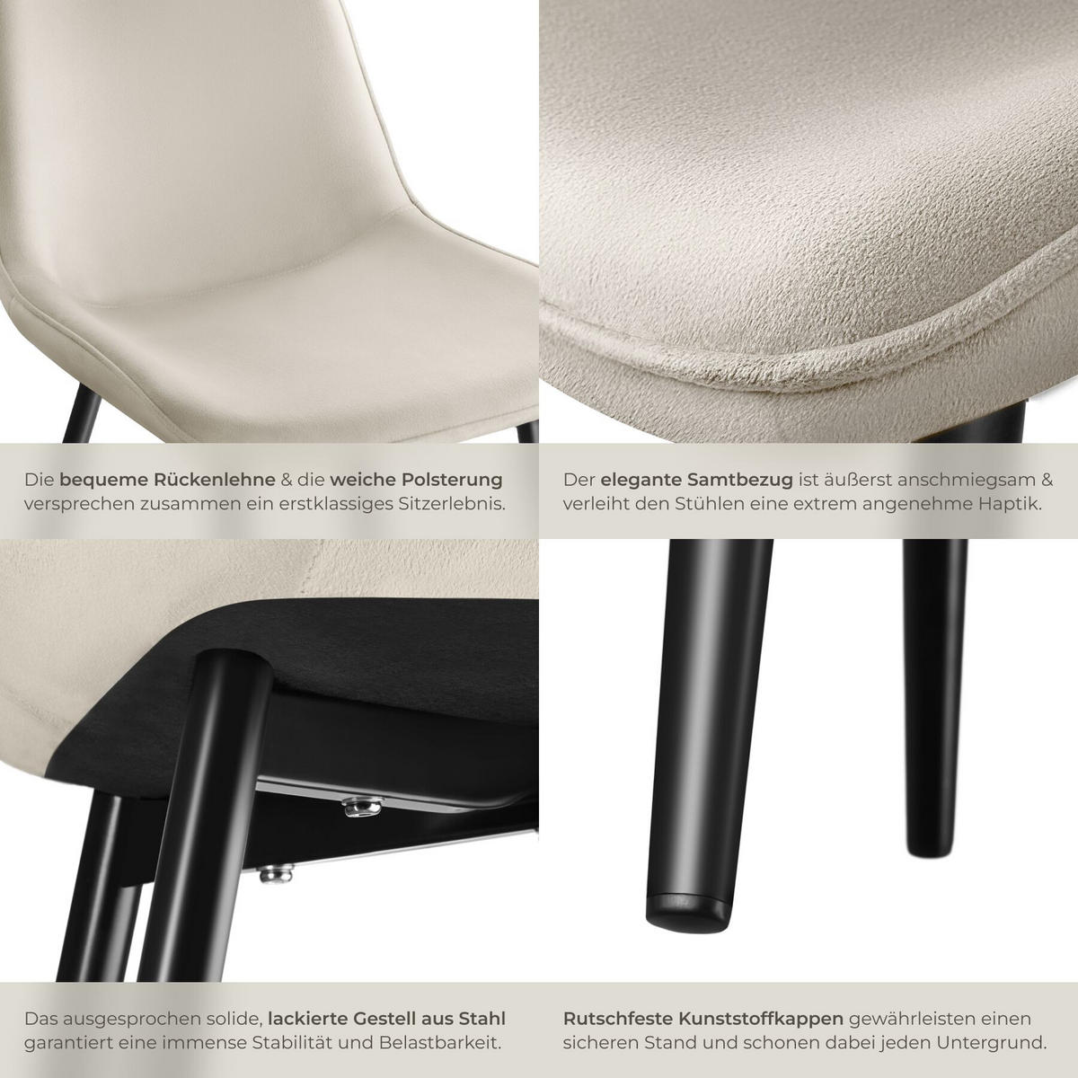 STUHL 6er Set Monroe 48 x 59 x 82 5 cm creme - Creme, Textil (48/82.5/59cm) - tectake