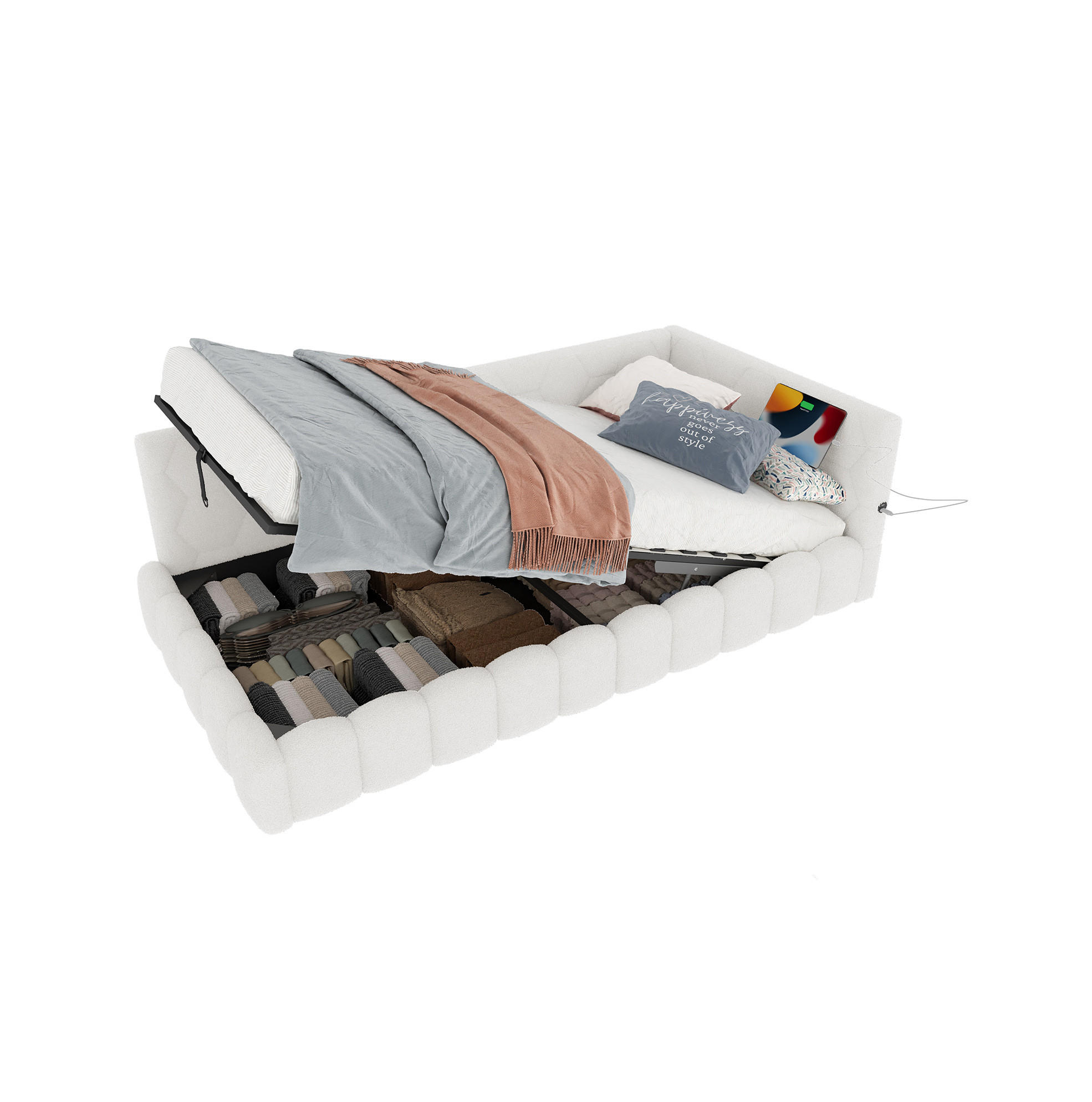 POLSTERBETT 90/200 cm Weiß aus Vliesimitat und MDF mit LED-Lichtleiste - Weiß, Textil (90/200cm) - OKMYHOME