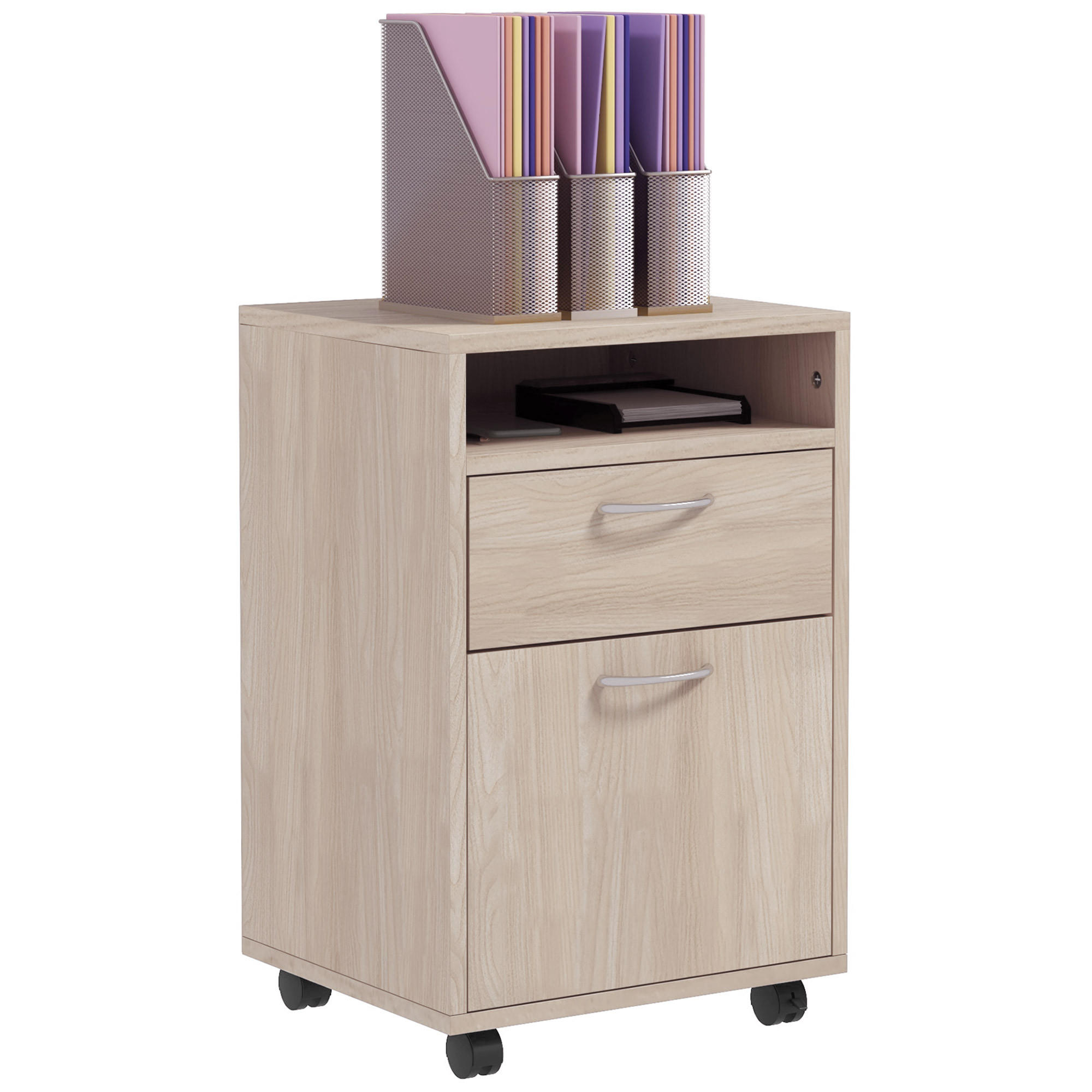 ROLLCONTAINER DE-14426 mit Schublade, Nische und Schrank Eiche - Beige, Holzwerkstoff (35/60/40cm) - ComfortXL