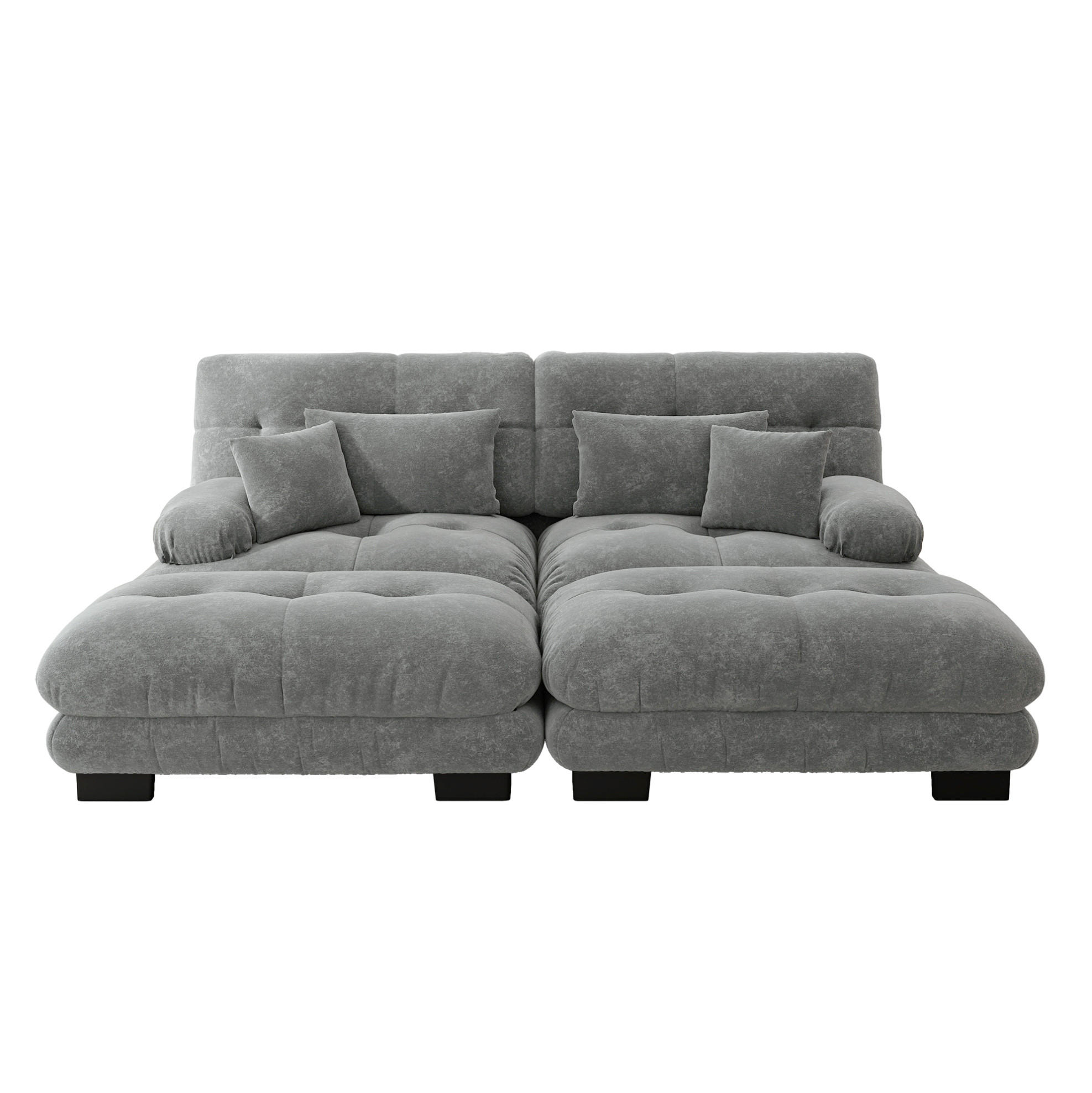 ECKSOFA modular mit beweglichen Ottomane, breiten Armlehnen und Dekokissen, Grau - Grau, Textil (220/145cm) - Redom