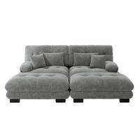 ECKSOFA modular mit beweglichen Ottomane, breiten Armlehnen und Dekokissen, Grau - Grau, Textil (220/145cm) - Redom