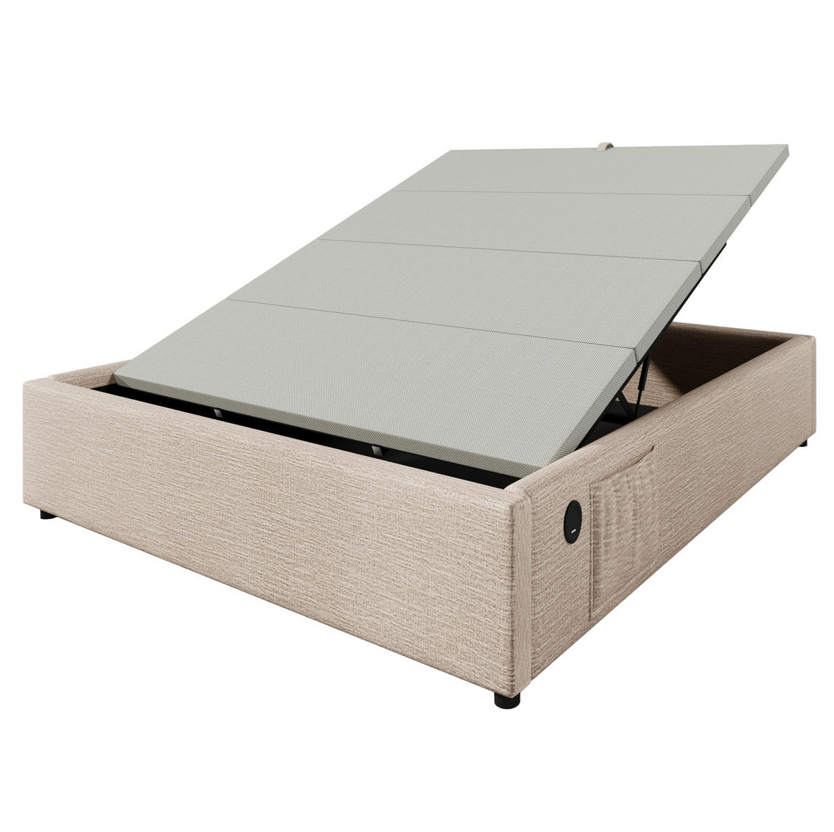 POLSTERBETT 140/200 cm aus Leinen mit Stauraum, USB- und Type-C-Anschlüssen - Beige, Textil (140/200cm) - Flora Grace