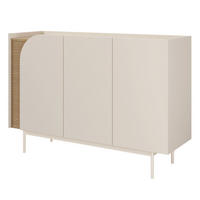 KOMODA Camel se 3 zásuvkami, rýhovaný detail, 130 cm, jarní dub + Macadamia - béžová/barva dubu, kov/kompozitní dřevo (132/90/42cm) - Beautysofa