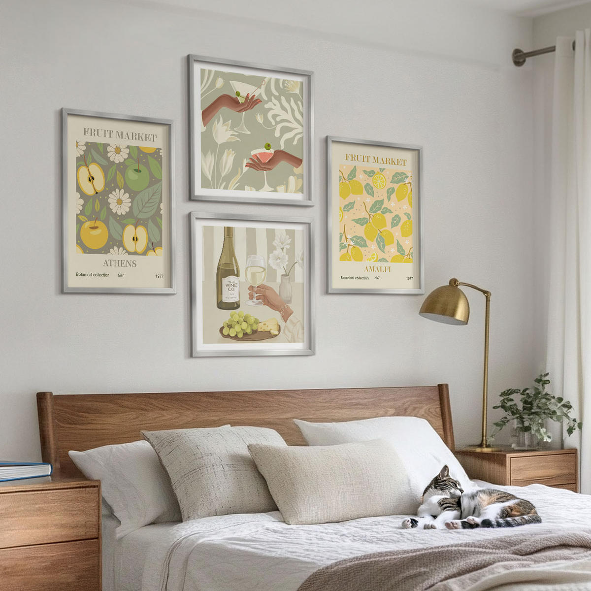 WANDBILDER 4er Set - 50x50 cm & 40x60 cm Silberner Rahmen - Fruchtige Muster italienischer Wein - Silberfarben, Kunststoff (50/50cm) - ArtPrintCave