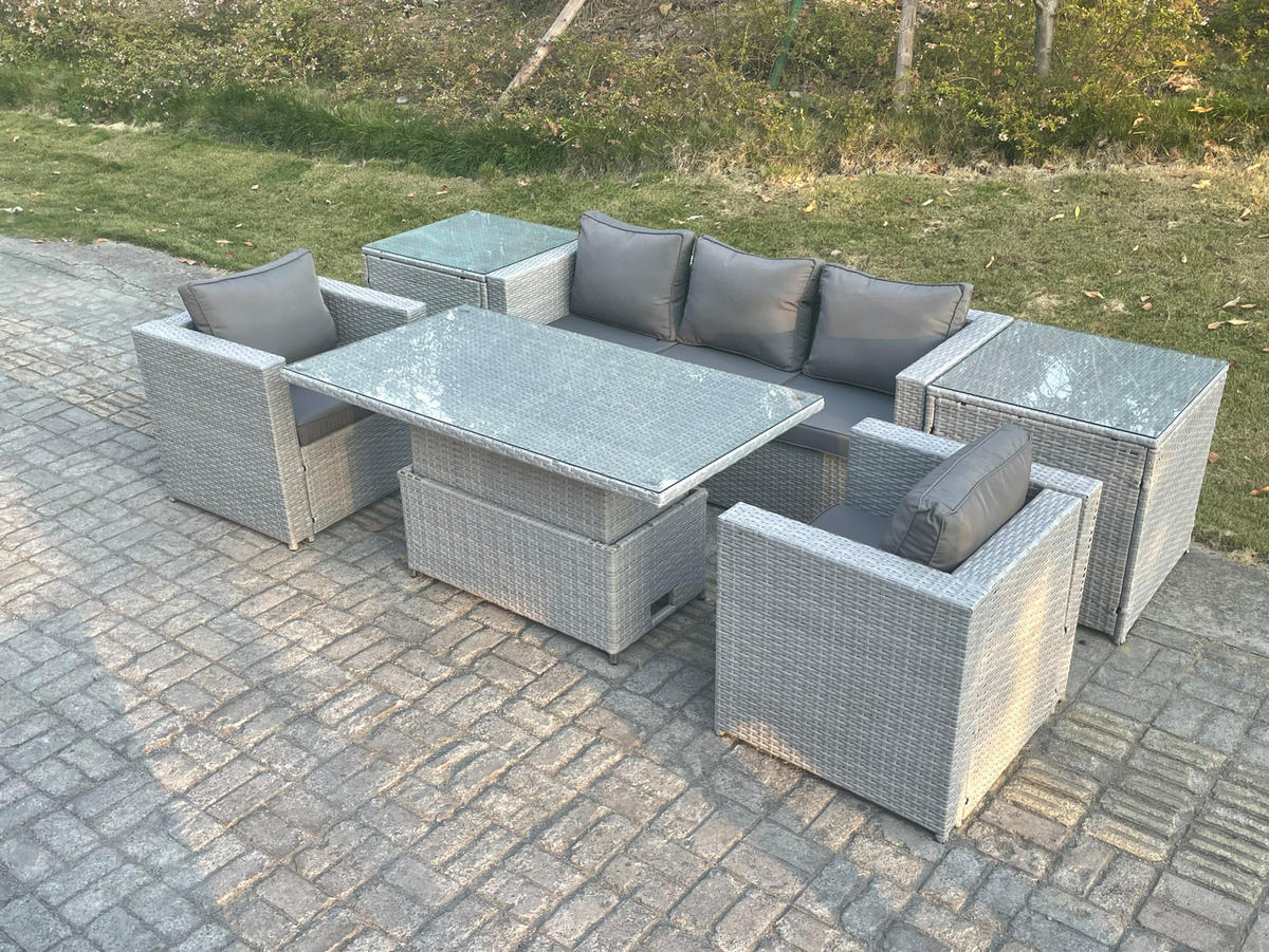 GARTENMÖBEL SET Polyrattan Helles Grau 6-teilige - Hellgrau, Metall - Fimous