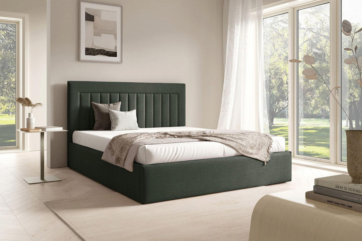 POLSTERBETT AVERIN Dunkelgrün Samtbezug 180x200 - Dunkelgrün, Textil (180/200cm) - Selsey
