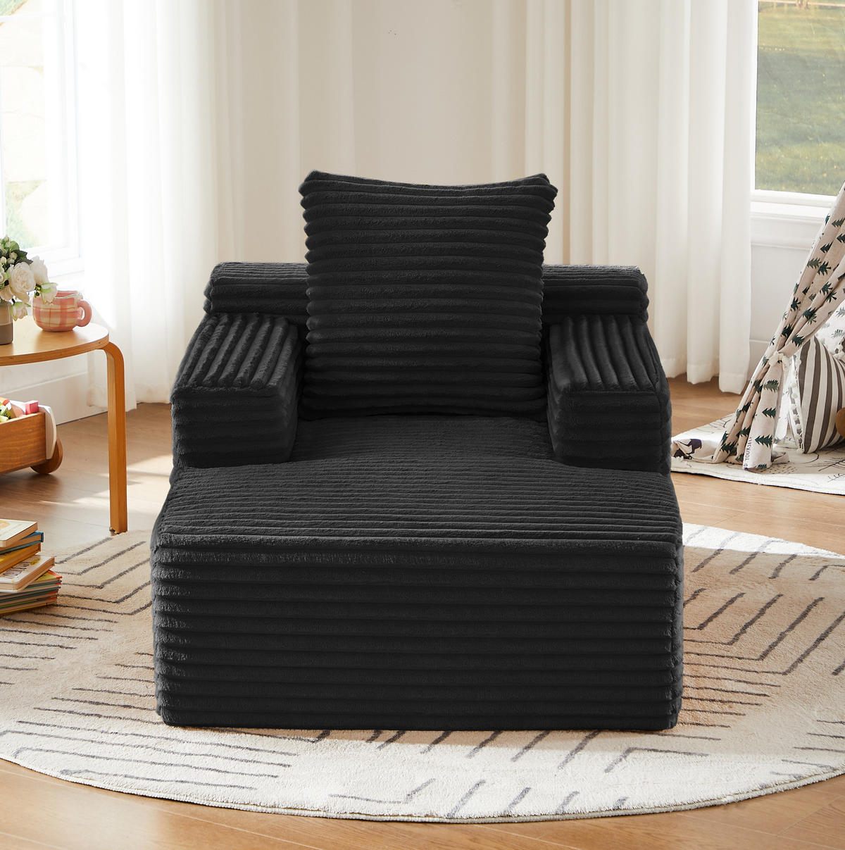 CHAISELONGUE aus Cord Schwarz - Schwarz, Kunststoff (81.03/49.78/116.84cm) - Meubliv