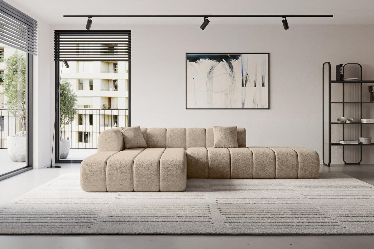 ECKSOFA Ottomane Links BILA-L 289x176x71 Braun Chenille - Cognac/Schwarz, Holzwerkstoff/Kunststoff (176/289cm) - ALTDECOR