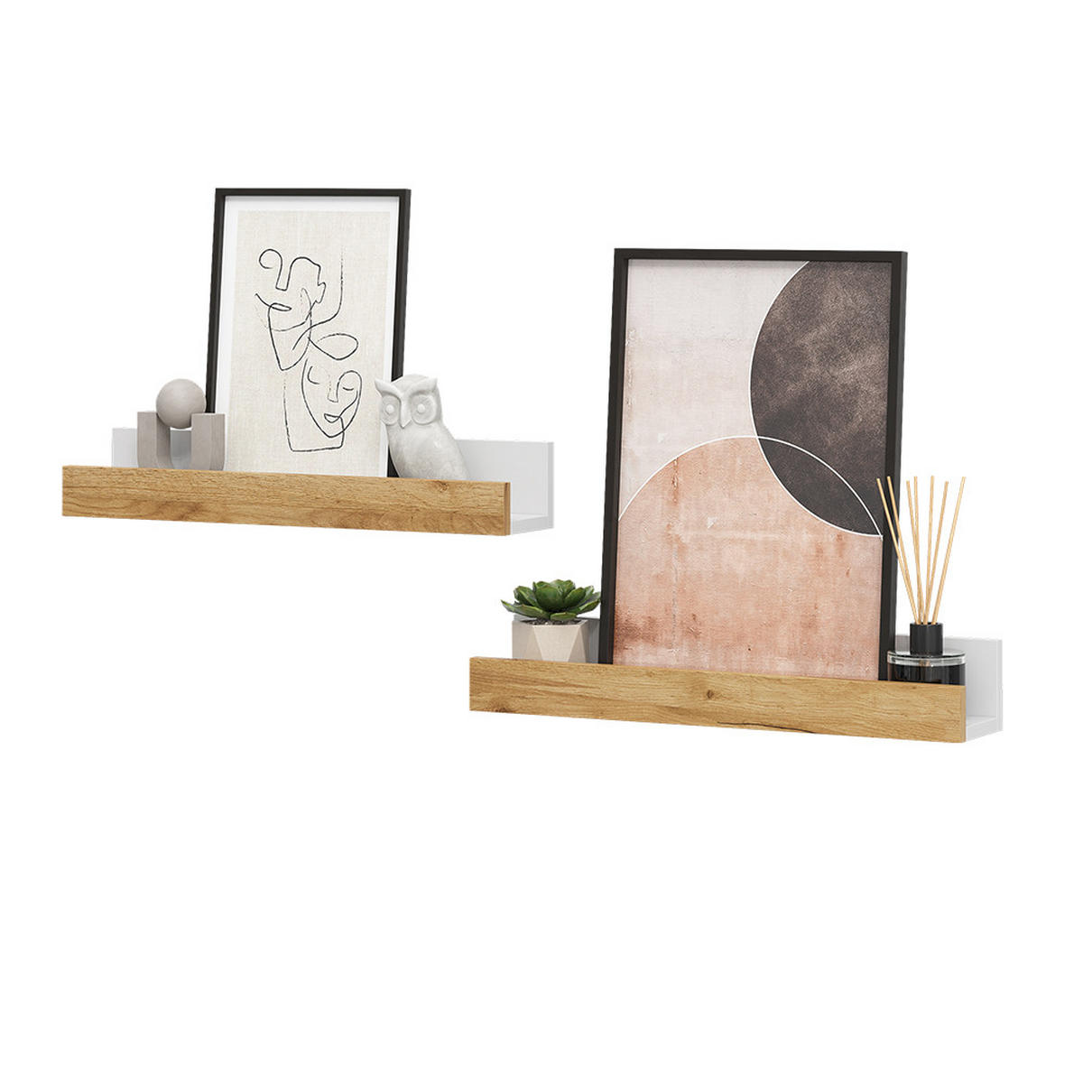 WANDREGAL Tomy Weiß/Goldkraft Eiche 60 x 10 cm 2er Set - Honigeiche/Weiß, Holzwerkstoff (60/10/12cm) - Vicco