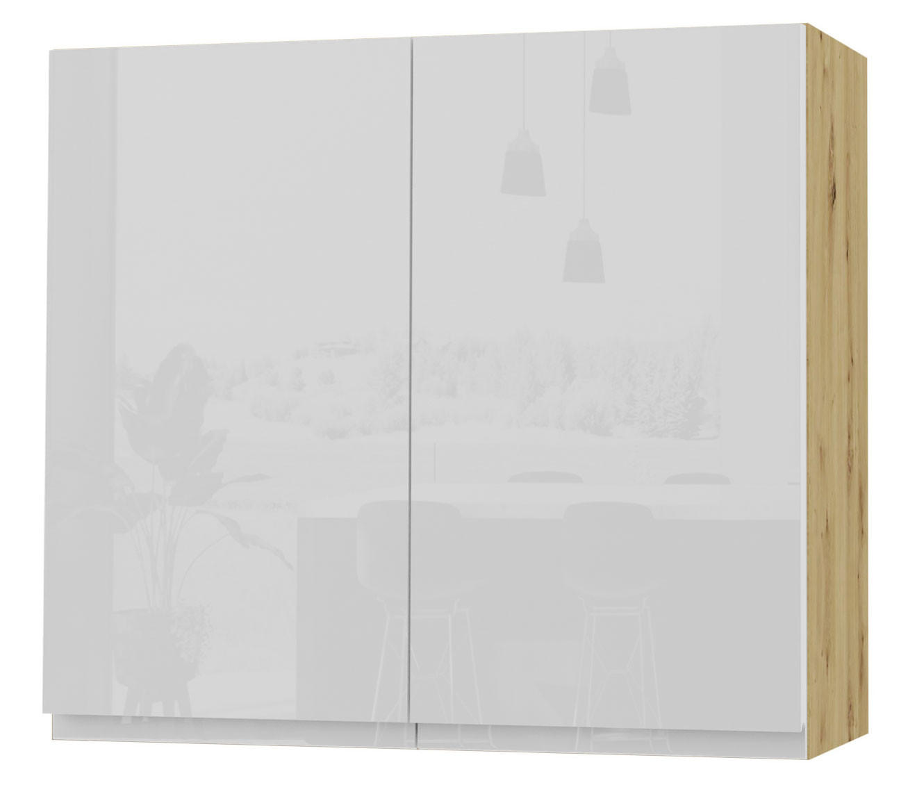 HÄNGESCHRANK Florence W3/80 Eiche Artisan / RAL 9003 signalweiß HG 80 / 32,5 / 72cm - Weiß Hochglanz/Eiche Artisan, Holz/Holzwerkstoff (80/72/32.5cm) - Feldmann-Wohnen