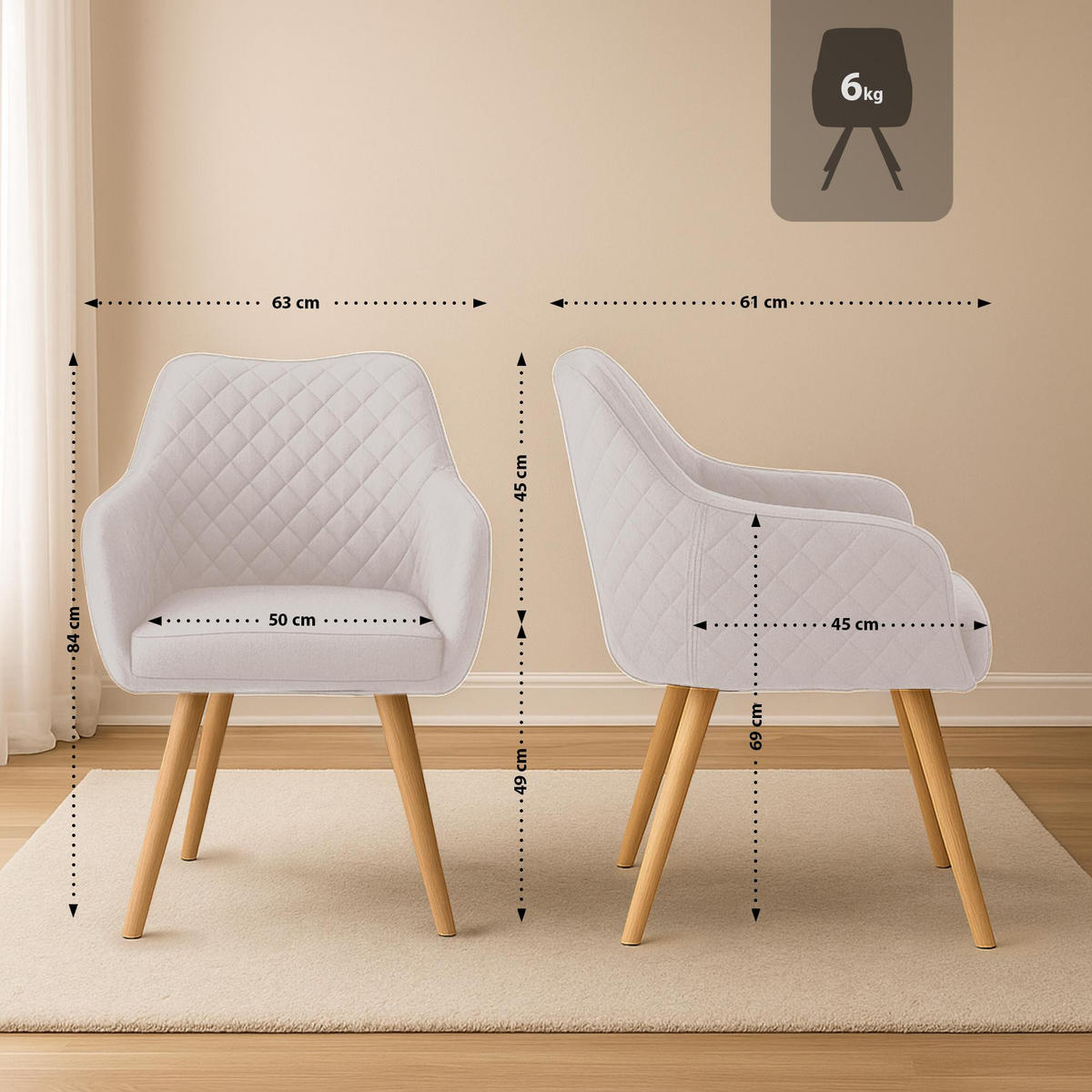 ESSZIMMERSTUHL Stoff Creme - Eukalyptusholzfarben/Creme, Holz/Textil (63/84/61cm) - CLP