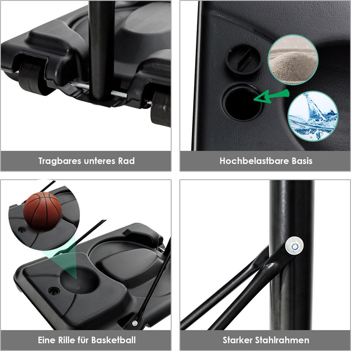 HÖHENVERSTELLBARER BASKETBALLKORB Schwarz - Schwarz, Kunststoff (65/97cm) - COSTWAY