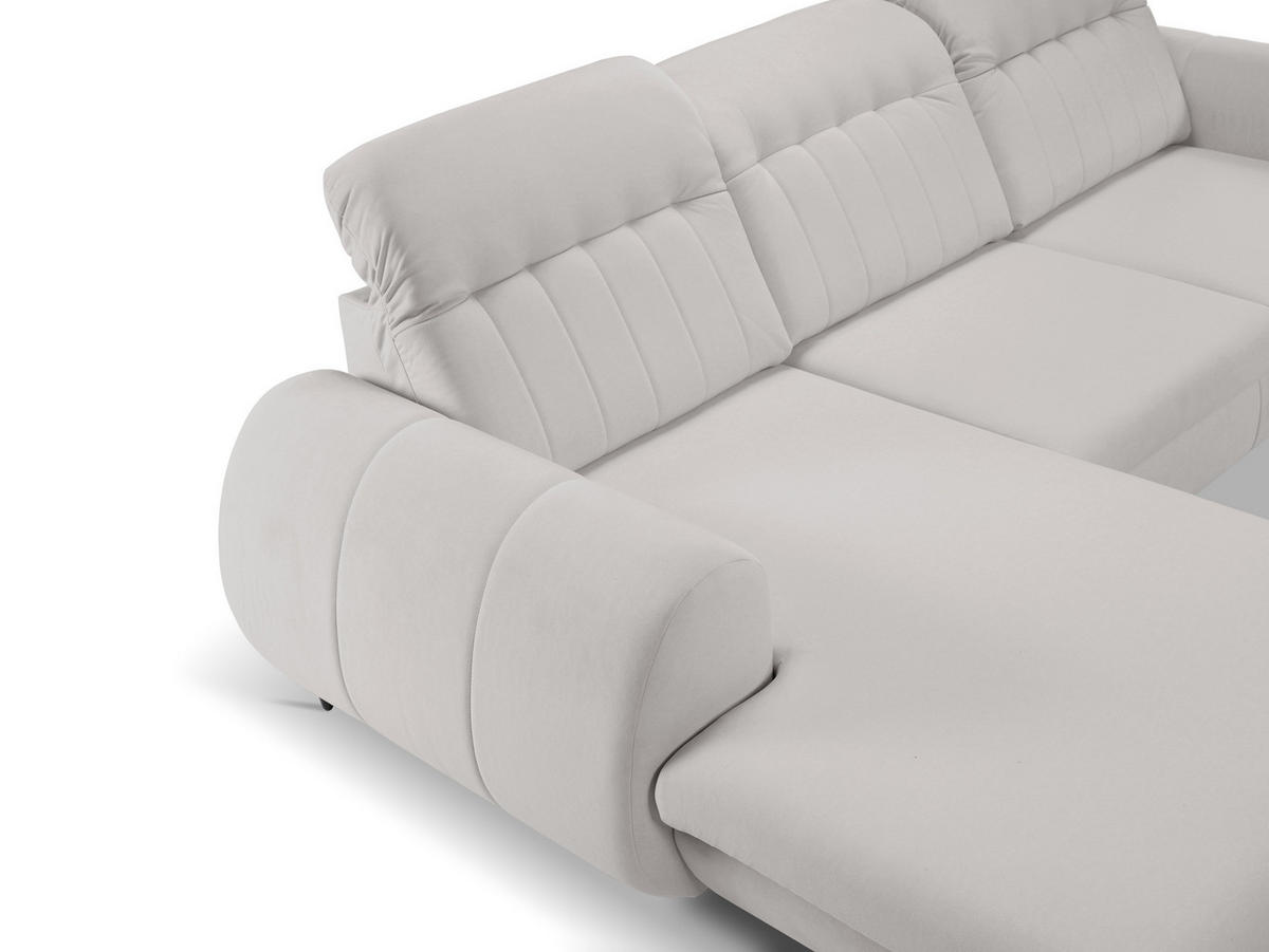 ECKSOFA PURO L-S Hellgrau Plüsch-Stoff mit Schlaffunktion - Hellgrau, Holz (275/166cm) - MASSENO