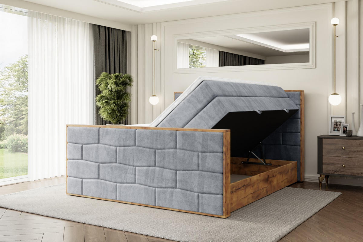 BOXSPRINGBETT mit Matratze H3|H4 und Lattenrost - LOLLI8-Z KING-160x200 - Grau Casablanca - Grau, Holzwerkstoff (160/200cm) - ALTDECOR