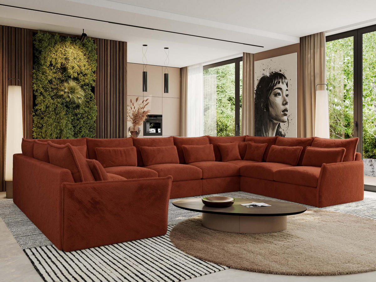 WOHNLANDSCHAFT VERSO U 9M Orange Plüsch - Schwarz/Orange, Kunststoff/Textil (442/93/270cm) - MKS