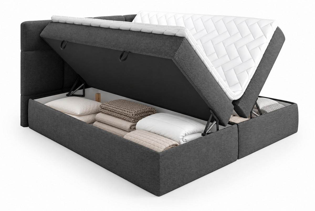 BOXSPRINGBETT RUHE 180x200 cm mit Bettkasten und Kaltschaum-Topper – Anthrazitgrau - Anthrazit, Textil (180/200cm) - MebleHot