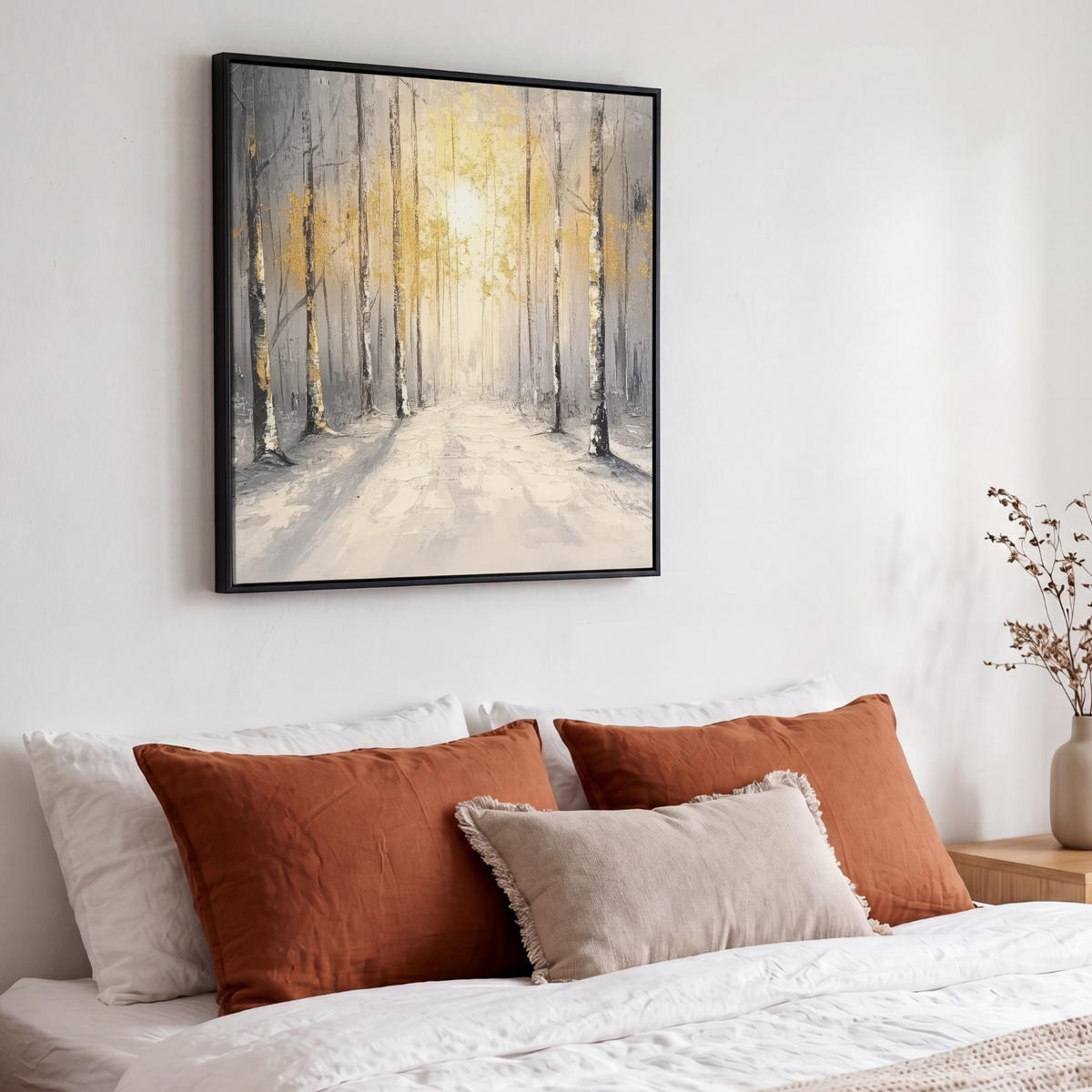 LEINWAND Bilder mit Rahmen - Winter - Abstrakt - Schnee - Natur - Sonne - 50x50 - Grau, Textil (50/50cm) - MuchoWow