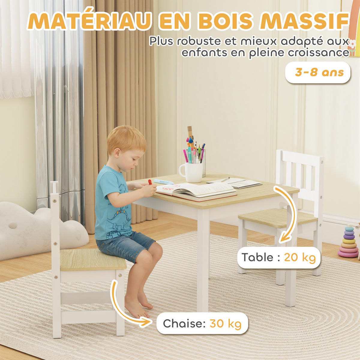 KINDERSITZGRUPPE DE-17545 2 Stühle zum Zeichnen & Lernen Naturholz - Naturfarben, Holzwerkstoff (52/48/56cm) - ComfortXL