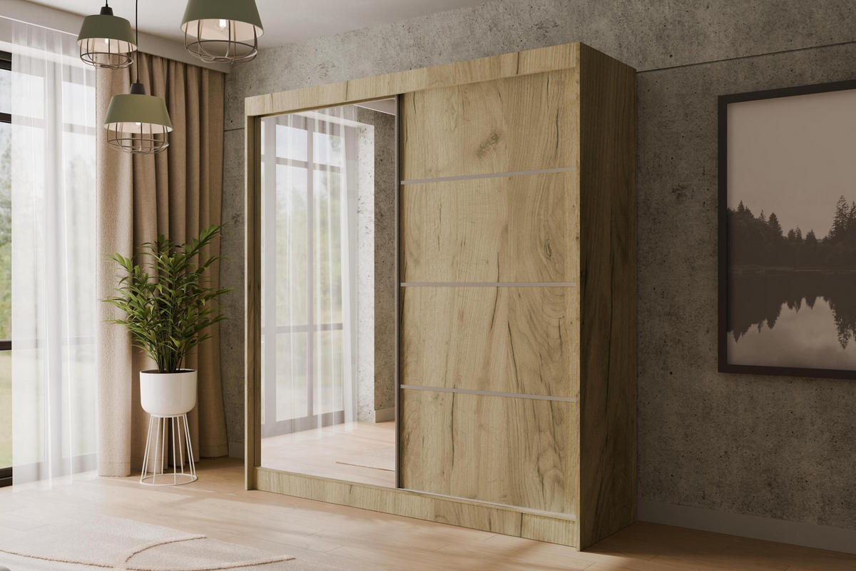 KLEIDERSCHRANK PAOKI - 200 cm - Braun - Braun, Holzwerkstoff (200/215/61cm) - ALTDECOR