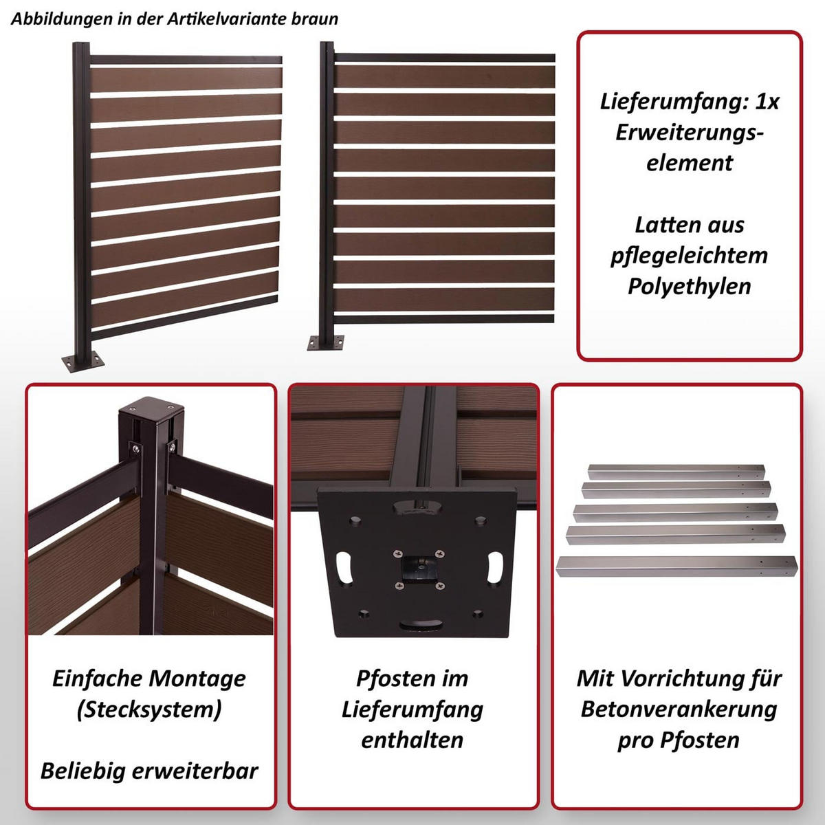 MÜLLTONNEN-ZAUN Alu 130x100x6cm Erweiterung Anthrazit - Anthrazit, Metall (100/130/6cm) - PROREGAL
