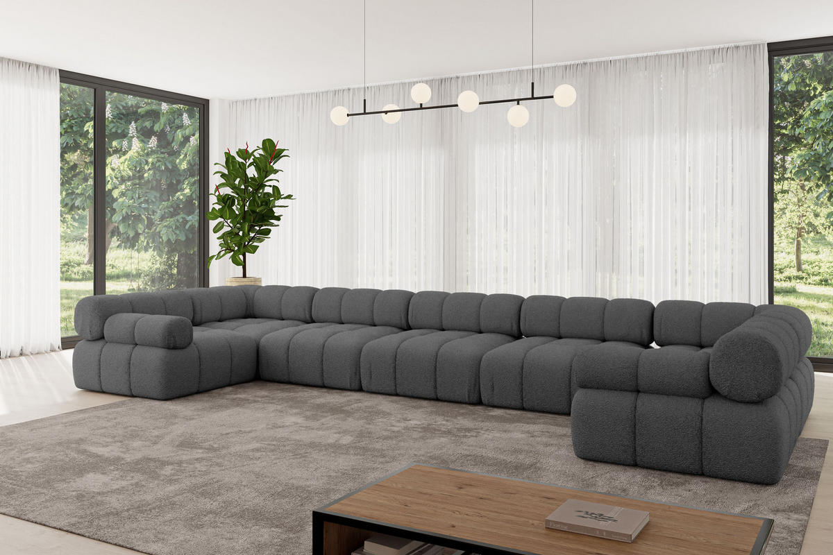 WOHNLANDSCHAFT modulares Sofa Birno-U3 - 475x190x70 cm Grau Bouclé - Grau, Holzwerkstoff/Textil (475/70/190cm) - ALTDECOR
