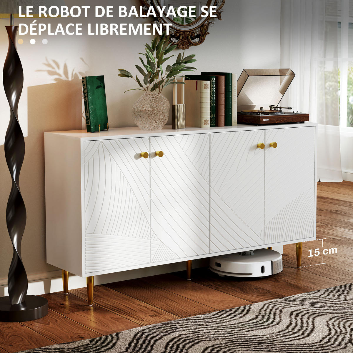 SIDEBOARD DE-11145 Mit verstellbaren Böden & Goldakzenten Weiß - Weiß, Holzwerkstoff (140/77.5/35cm) - ComfortXL