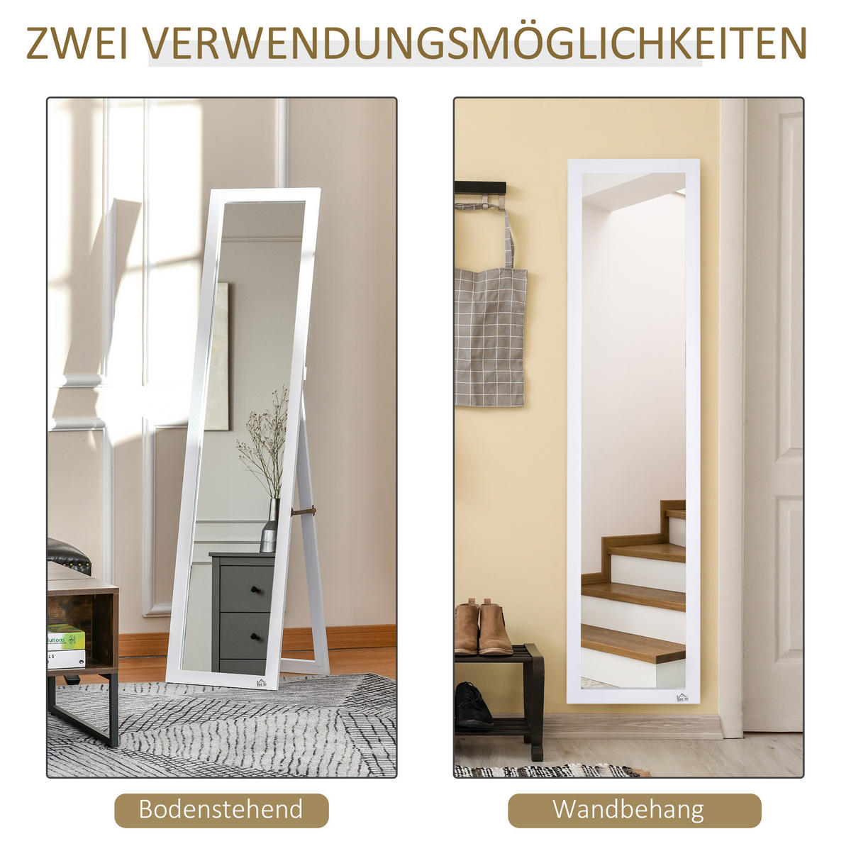 GANZKÖRPERSPIEGEL, 154 x 37 cm Wandspiegel mit Ständer, Weiß - Weiß, Holzwerkstoff (37/154/37cm) - HOMCOM