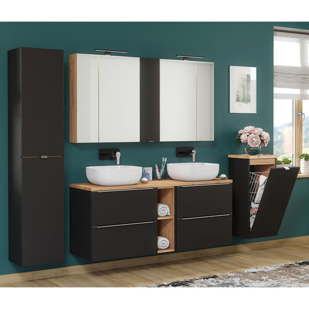 BADMÖBEL-SET 4-TLG. Toskana-56 - Anthrazit, Holzwerkstoff (250/190/46cm) - Lomado