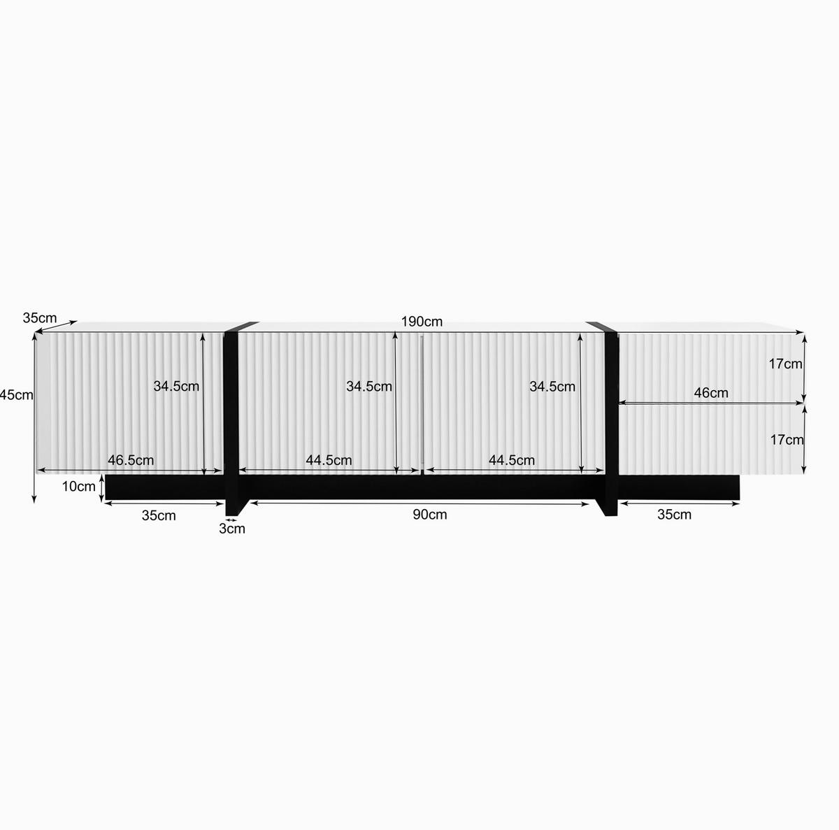 TV-SCHRANK mit 3 Türen und 2 Schubladen 190 cm MDF Schwarz Weiß - Schwarz, Holzwerkstoff (35/45/190cm) - Beauniv