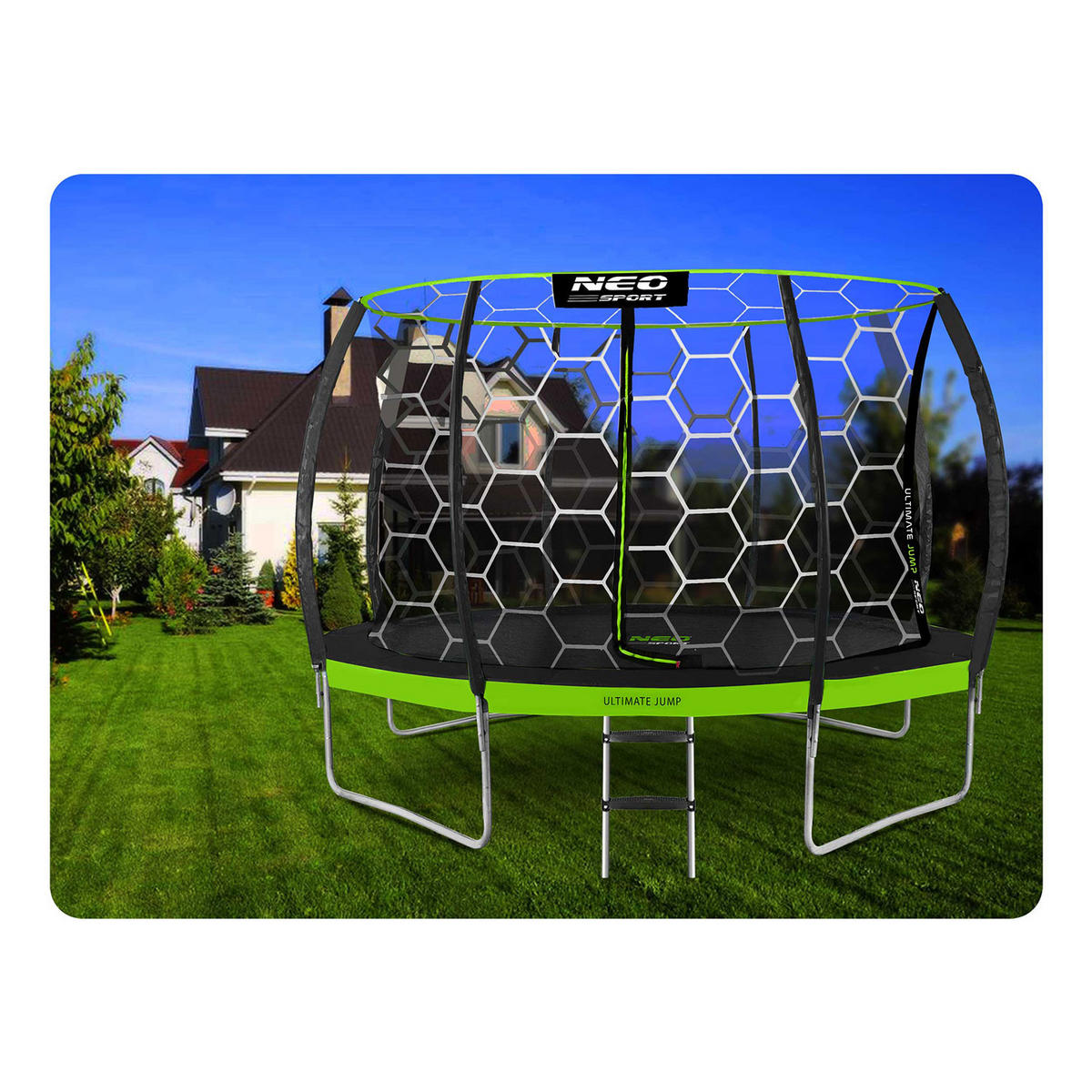 PROFILIERTES Gartentrampolin 12 ft/374 cm mit Innennetz - Grün, Metall (374/374cm)