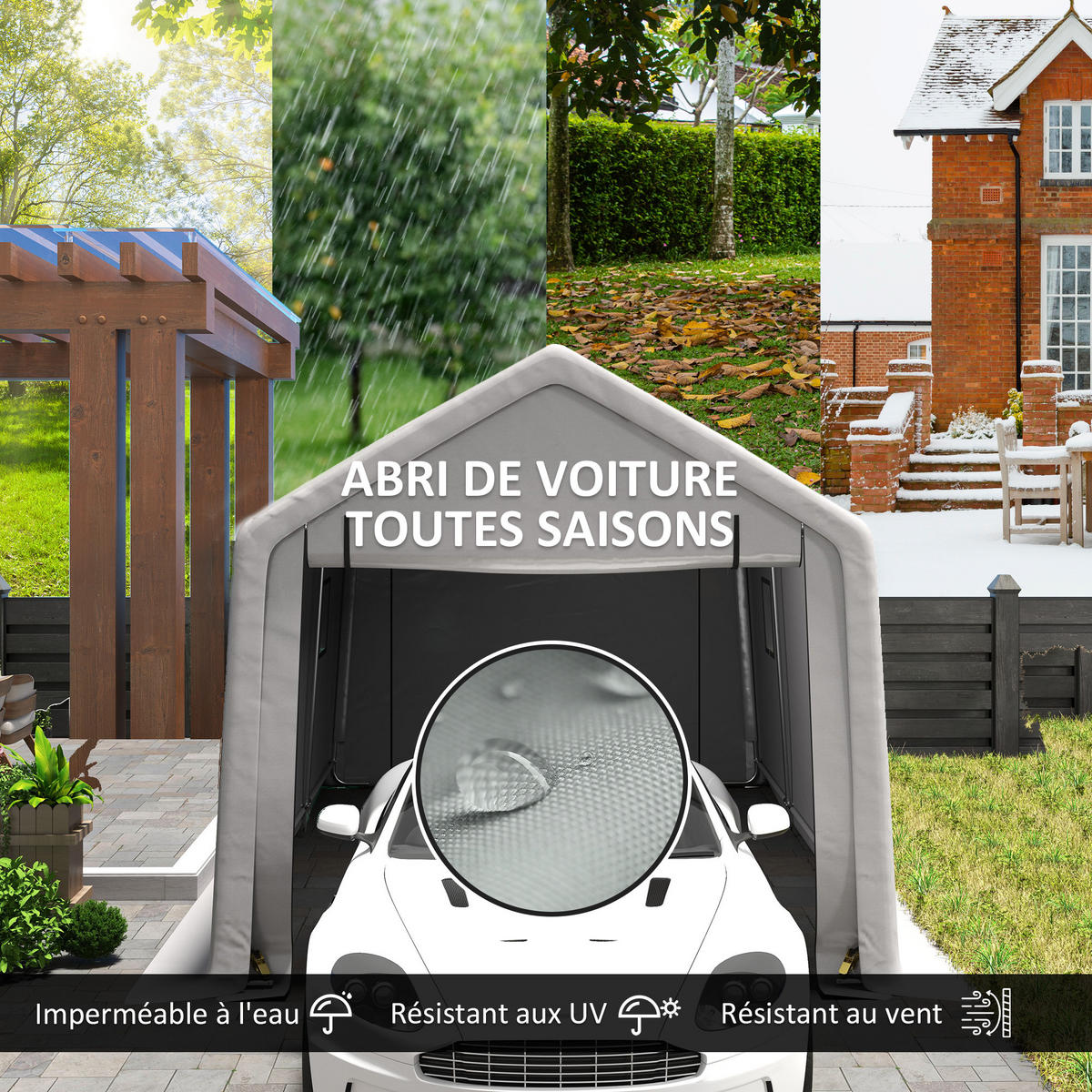 CARPORT DE-12661 300/520 cm 140 g/m² mit Rolltür Grau - Grau, Metall (300/275/520cm) - ComfortXL