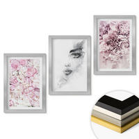 WANDBILDER 3er Set - 20x30 cm Silberner Rahmen - Pfingstrosenporträt einer Frau in Schwarzweiß - Silberfarben, Kunststoff (20/30cm) - ArtPrintCave