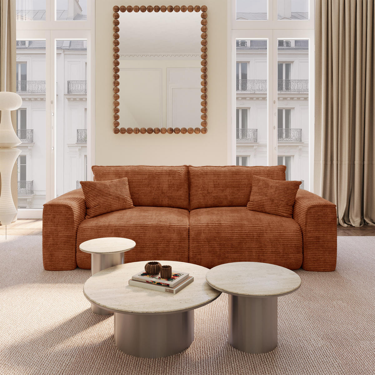 SCHLAFSOFA mit Stauraum COMO Cord Terrakotta 254cm - Dunkelorange/Terracotta, Textil (254/78/95cm) - Premium Interiors