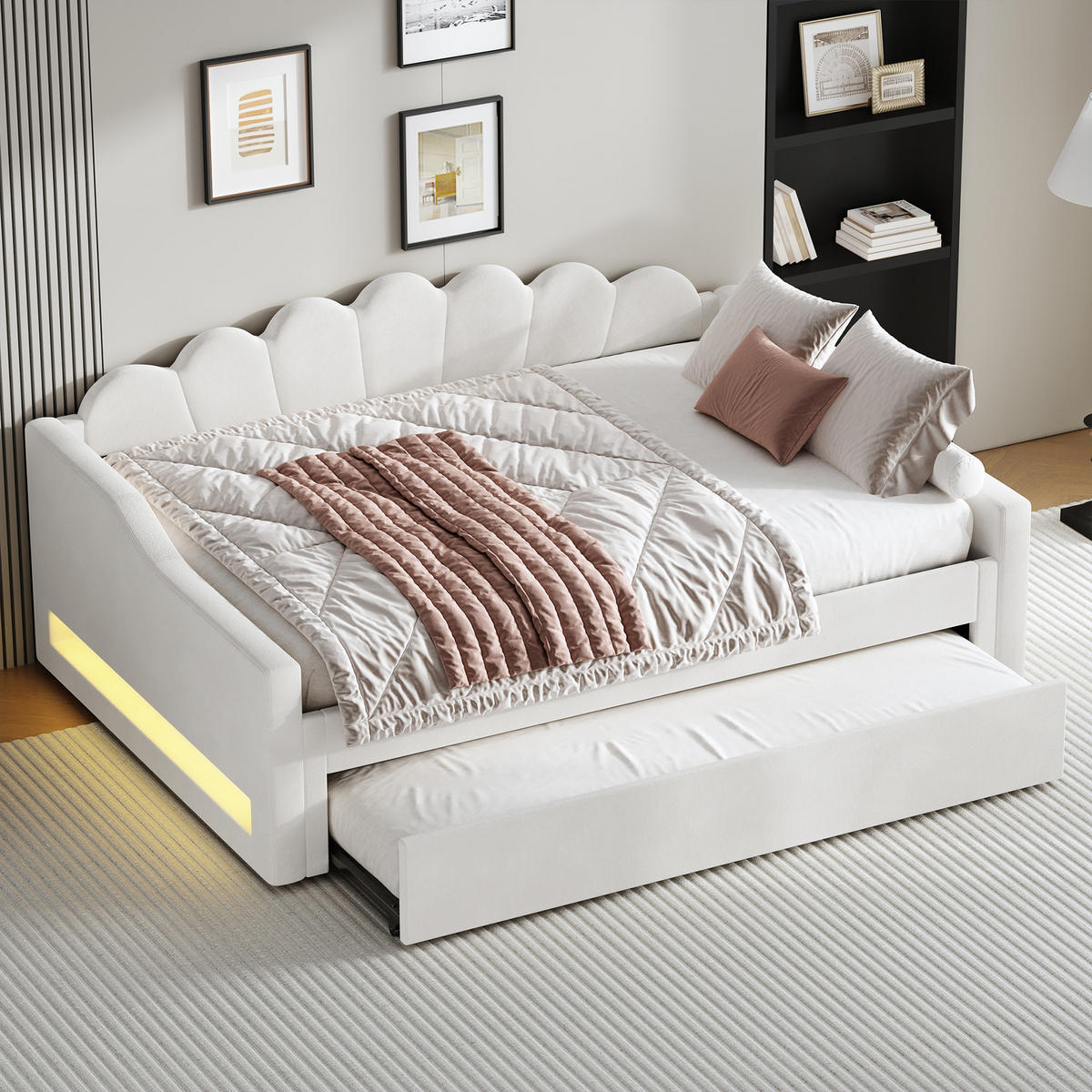 AUSZIEHBETT 140/200 cm DE-03394, mit LED, in Beige - Beige, Holzwerkstoff (140/200cm) - ComfortXL