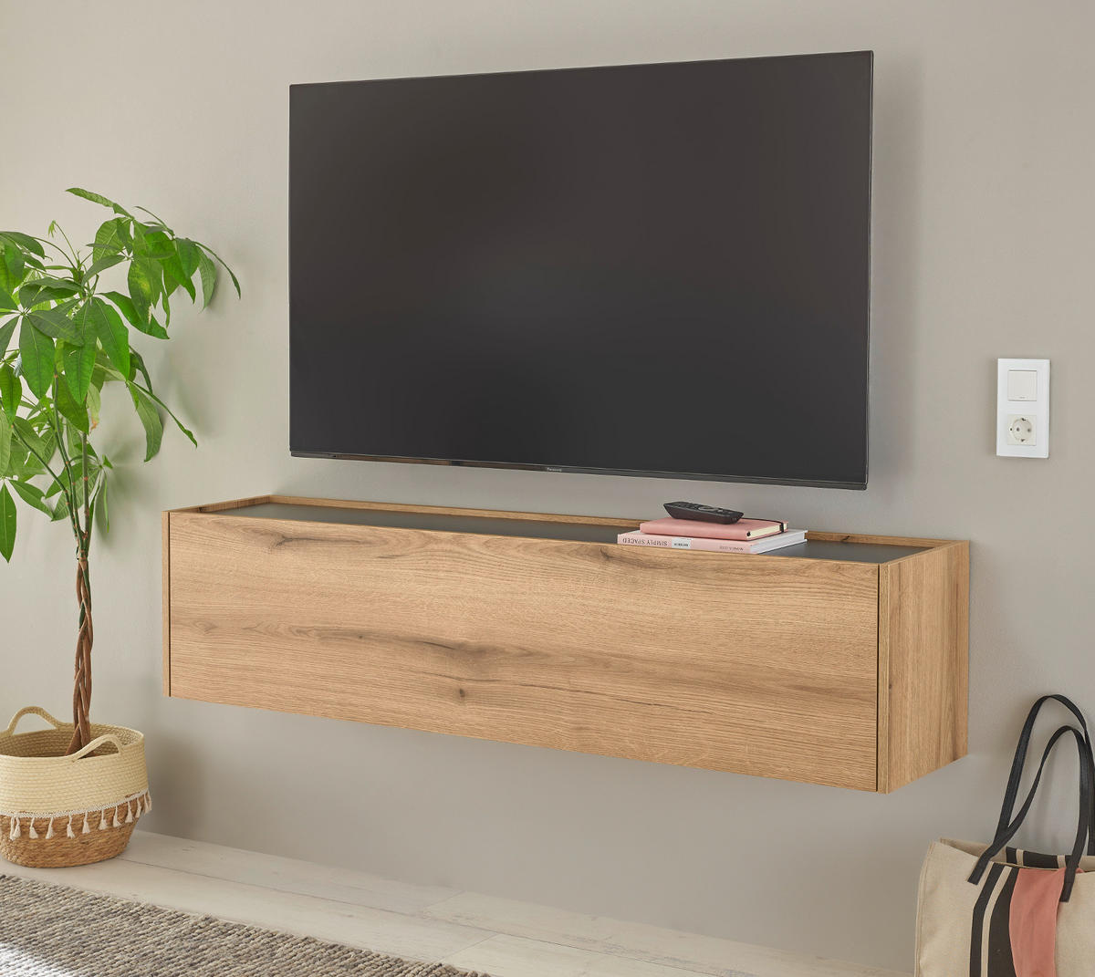 TV-LOWBOARD Evoke Eiche, grau 150 cm, TV- Unterteil hängend - Eichefarben/Naturfarben, Holz/Holzwerkstoff (150/35/30cm) - Furn.Design