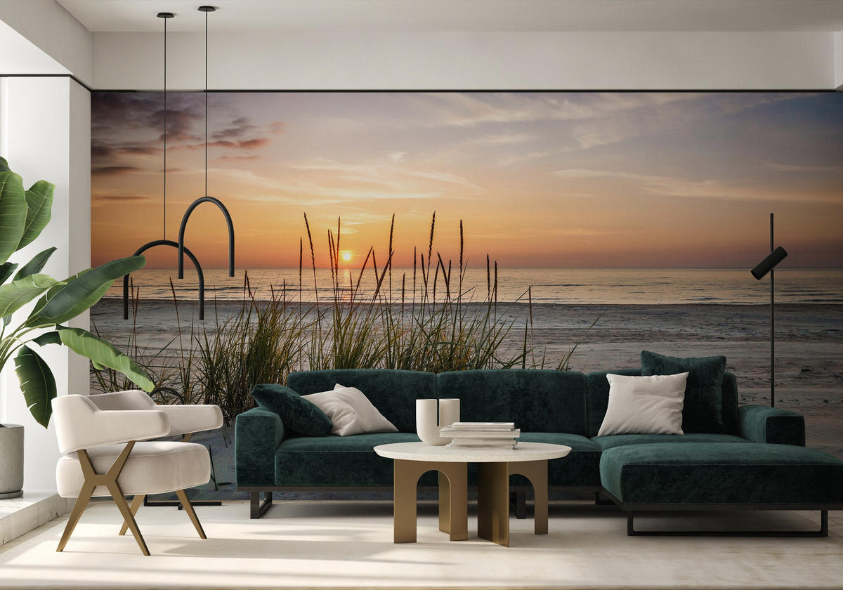 FOTOTAPETE Meer STRAND Dünen Sonnenuntergang Landschaft 3D 520x318cm - Blau/Beige, Papier (520/318cm) - Muralo