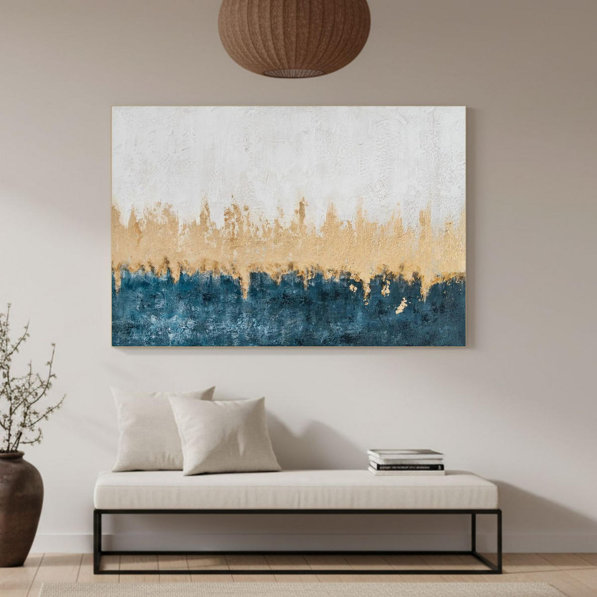 ACRYLBILD HANDGEMALT 90/60 cm - Türkis/Weiß, Holz/Textil (90/60cm) - KUNSTLOFT