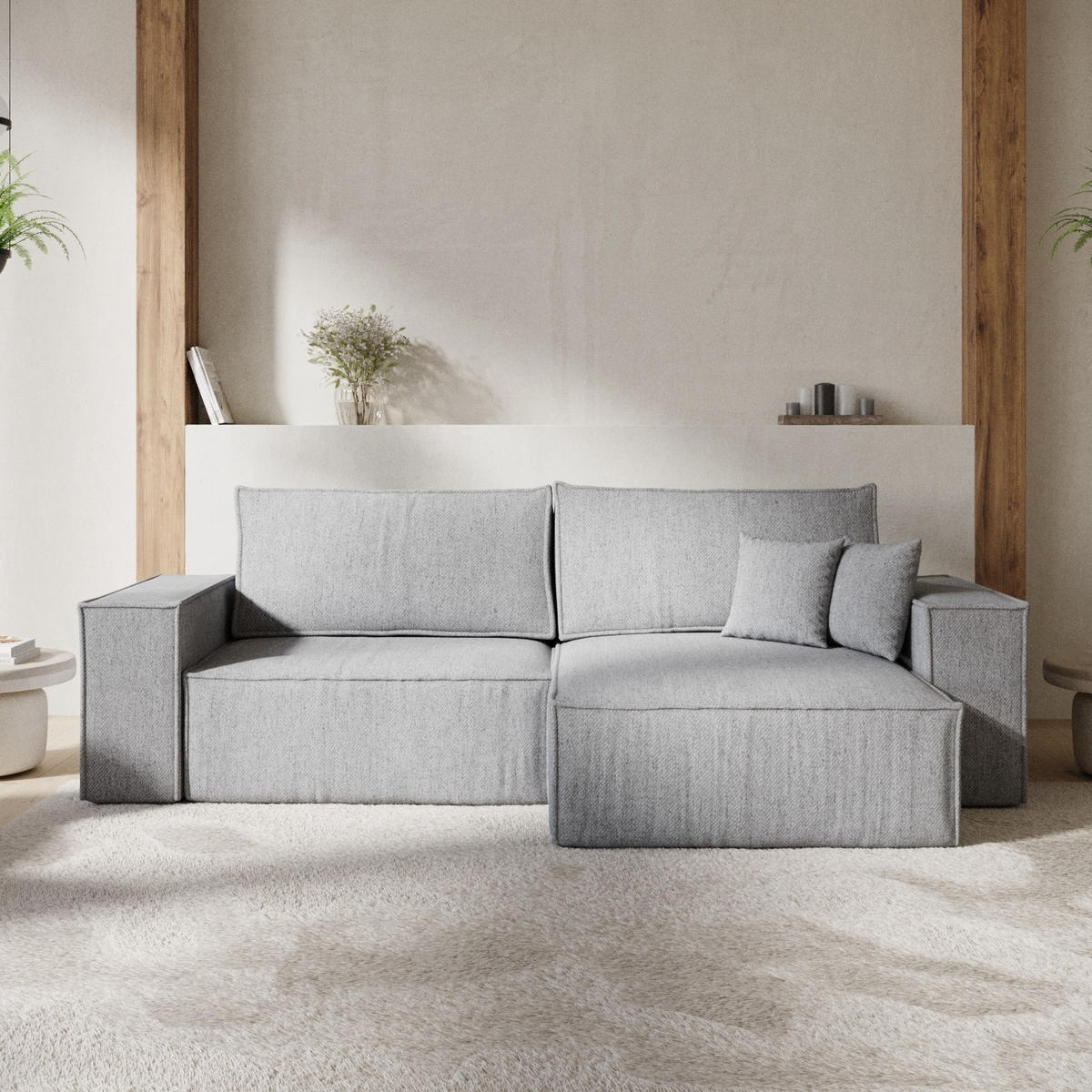 ECKSOFA CAVO mit Schlaffunktion Grau im Neve Stoff - Schwarz/Grau, Holz/Holzwerkstoff (255/148cm) - AltaBeds