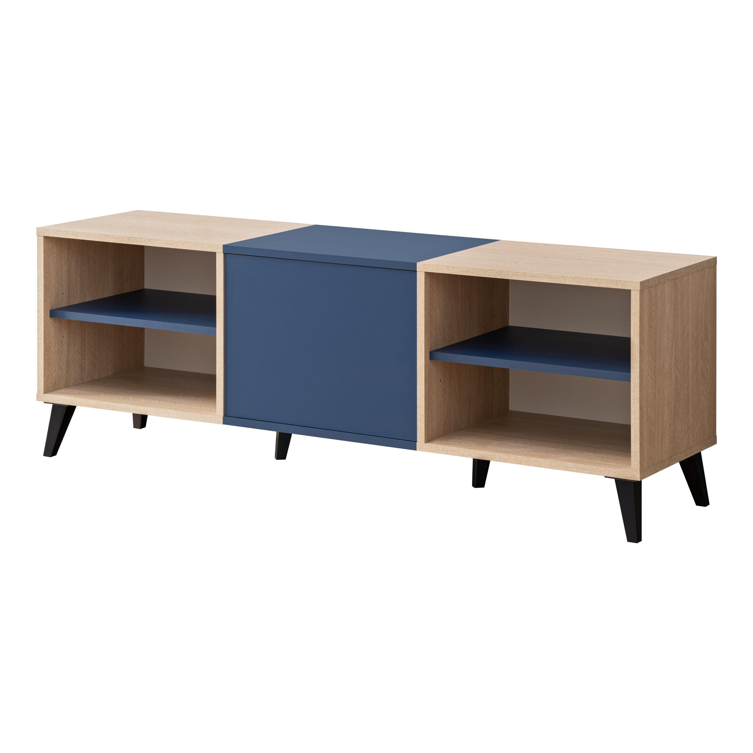 LOWBOARD FONDI, Blau, Skandinavische Tanne - Blau/Hellbraun, Holzwerkstoff/Metall (135.7/49/35cm) - Komodee