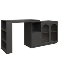 BARSCHRANK 360° drehbar & schwarz mit glastüren & flexiblem bartisch - Schwarz, Holzwerkstoff (40/120/97cm) - Urban Meuble