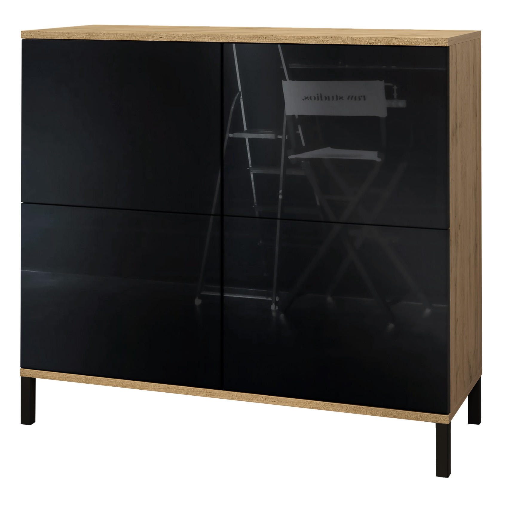 Vladon Kommode Schwarz Hochglanz 92.5x83.5x35 cm
