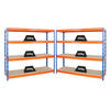 SCHWERLASTREGAL Rhino 2er-Set mit 2x 180x200x60 cm 4 Spanplatten-Ebenen 16mm Fachlast 500 kg Blau-Orange - Orange, Metall (400/180/60cm) - PROREGAL