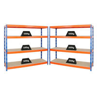 SCHWERLASTREGAL Rhino 2er-Set mit 2x 180x200x60 cm 4 Spanplatten-Ebenen 8mm Fachlast 500 kg Blau-Orange - Orange, Metall (400/180/60cm) - PROREGAL