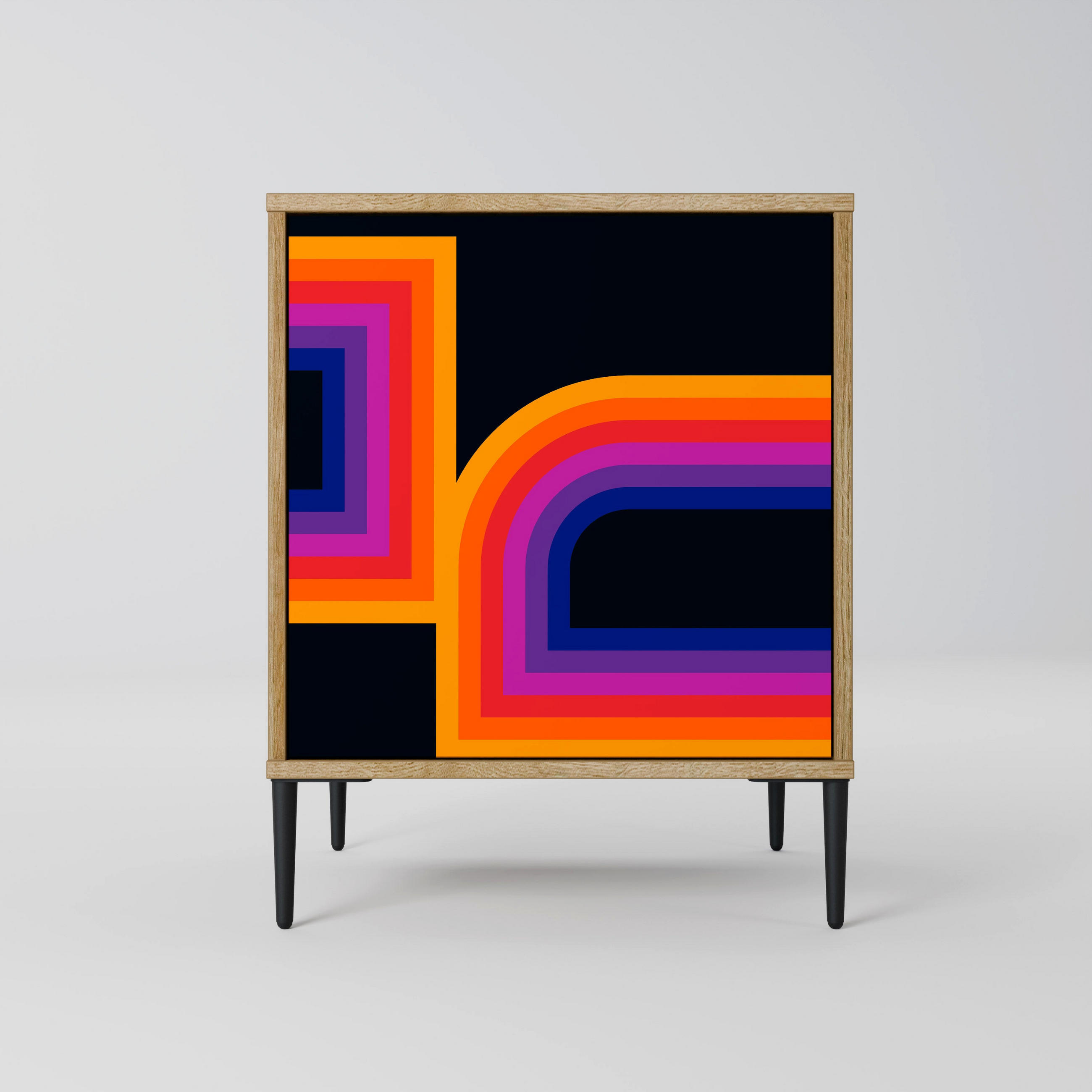 SIDEBOARD BLINDED BY THE LIGHTS, Eichefarben, 57,5x42x72,5 cm, Schwarze Metallfüße - Eichefarben/Multicolor, Holzwerkstoff/Metall (57.5/72.5/42cm) - SpaceRebels