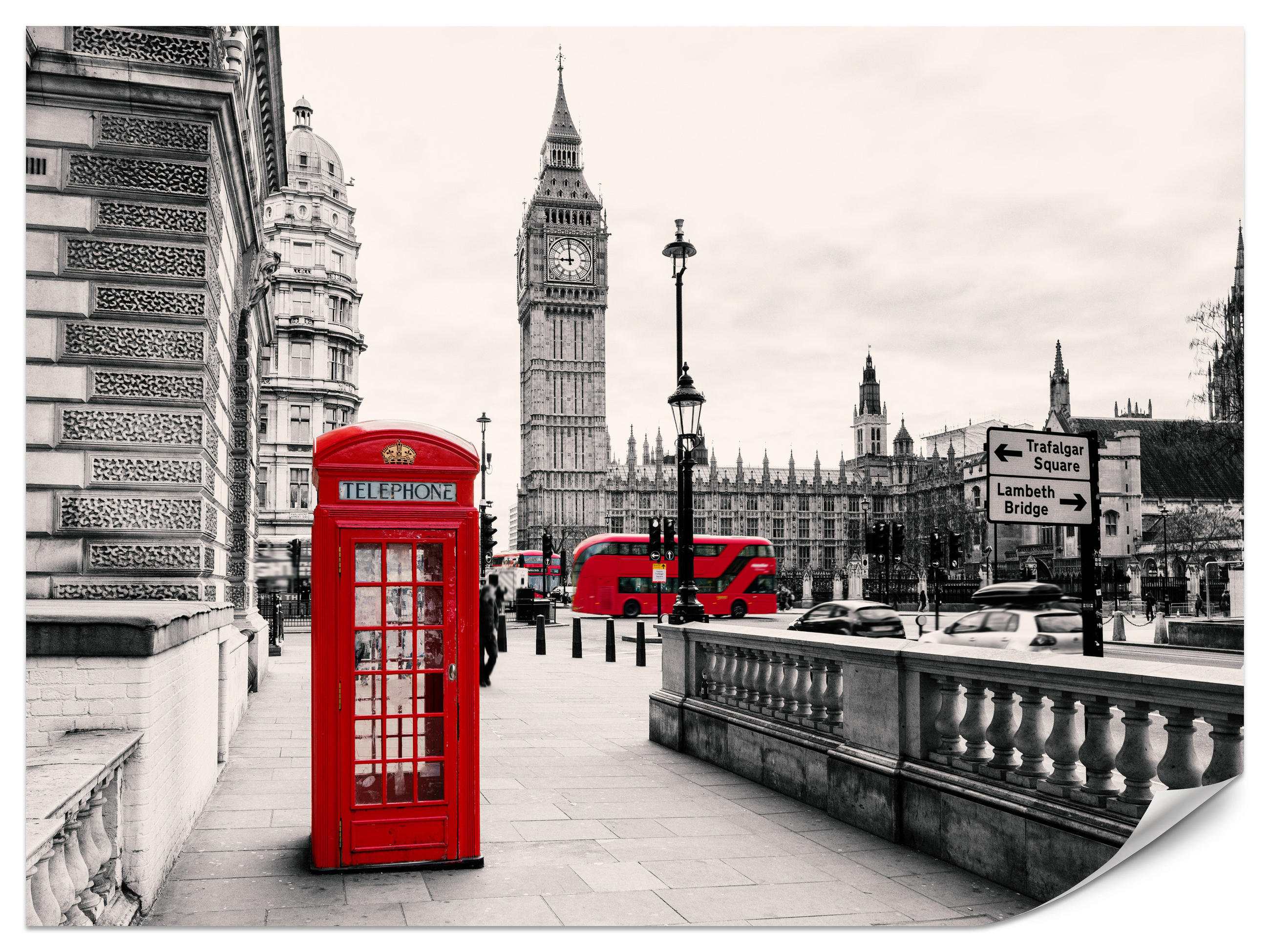 FOTOTAPETE für Wohnzimmer Rote Telefonzelle London BIG BEN Bus 400x280 - Beige/Rot, Papier (400/280cm) - Muralo