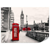 FOTOTAPETE für Wohnzimmer Rote Telefonzelle London BIG BEN Bus 400x280 - Beige/Rot, Papier (400/280cm) - Muralo