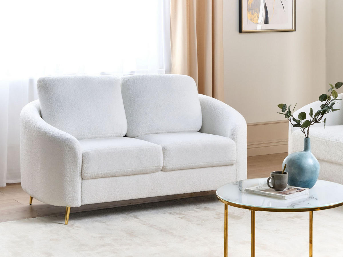 2-SITZER-SOFA Bouclé weiß/gold Trosa - Goldfarben/Weiß, Textil (153/88/86cm) - Beliani