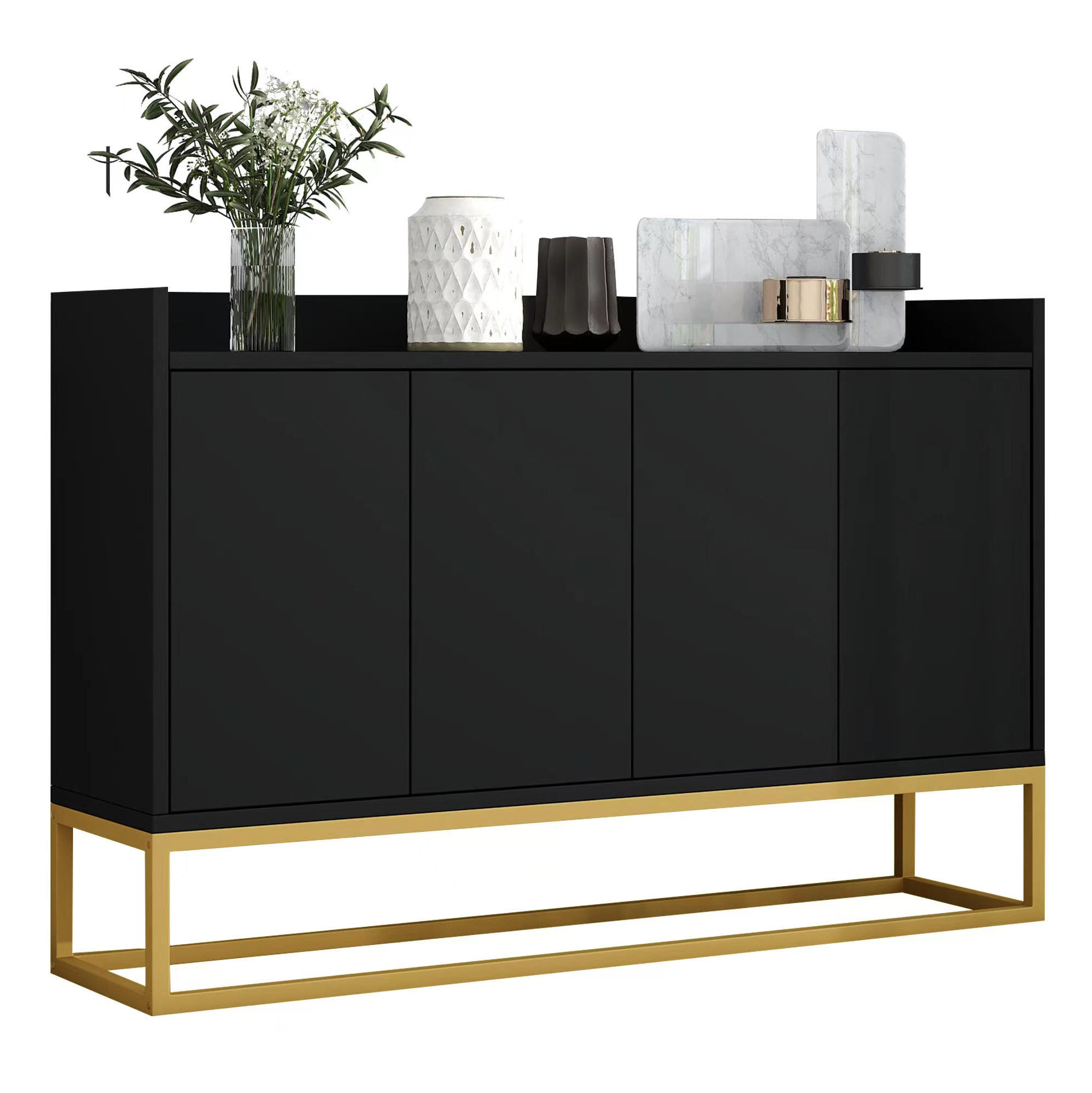 SIDEBOARD 120/30/80 cm in Schwarz mit 4 Türen und verstellbaren Einlegeböden - Schwarz, Holzwerkstoff (120/80/30cm) - Flora Grace
